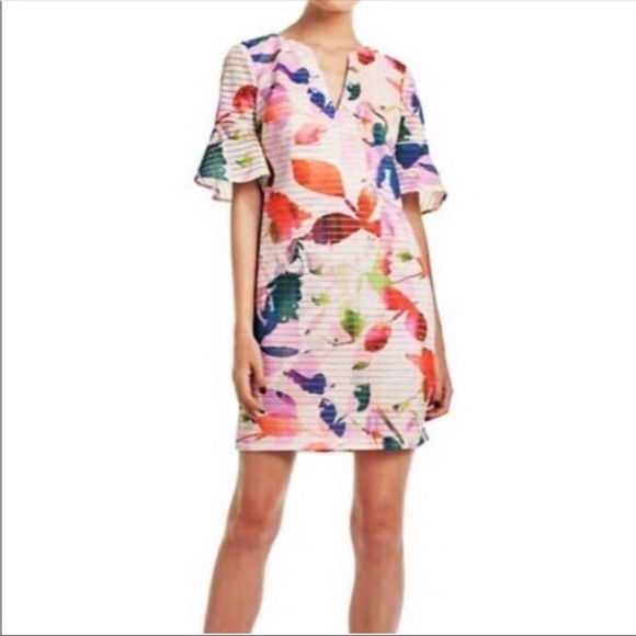 Trina Turk Pink and Purple Graphic Ruffled Mini Dress - Picture 1 of 7